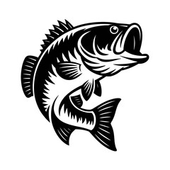Bass Fish Silhouette Vector, Freshwater Game Fish Illustration, Angling Fishing Icon