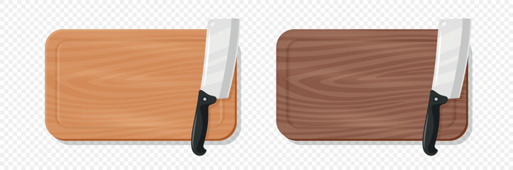Wooden Cutting Board with Meat Cleaver, Vector Illustration. Kitchen Chopping Board for Food Preparation. Butcher Knife for Meat Cutting. Kitchenware for Cooking, Culinary Tool for Restaurants