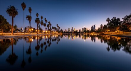 Serene Sunset at Echo Park Lake: Capturing the Vibe of Downtown Los Angeles and Hollywood with Long Exposure Reflections