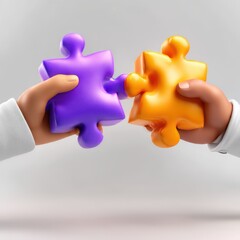 Obraz premium Hands holding puzzle pieces isolated on white background. use cases: teamwork, solution.