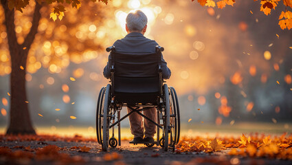 A person resting peacefully in a wheelchair outdoors after recovering