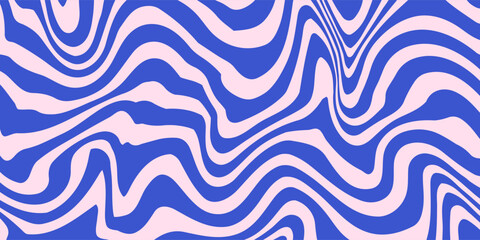 Abstract background pattern with colorful waves. Psychedelic groovy trippy y2k retro seamless pattern in blue and pink colors. Wavy and swirled brush strokes liquid background for packaging design