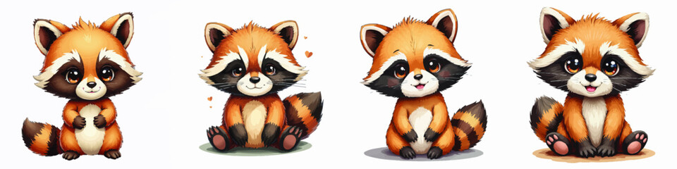 Cute watercolor vector illustration of kid raccoon doll isolated on clean background best for print sticker or clipart.