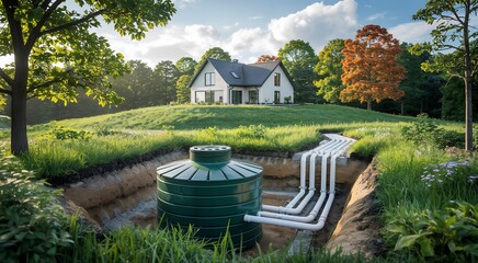 Septic tank system installation in a residential area