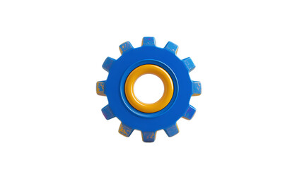 Blue and Yellow Cogwheel Graphic on White Background, Symbolizing Industry and Mechanics