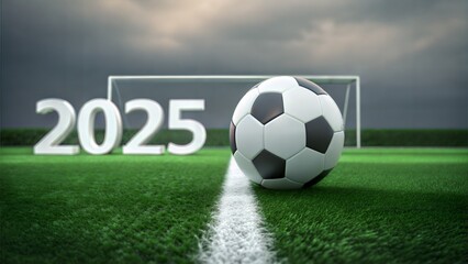 Obraz premium Soccer Ball on Green Field, 2025 Tournament Concept 