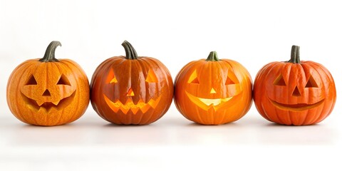 Two Carved Halloween Pumpkins with Scary Faces