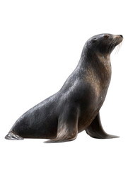 Naklejka premium A seal sits upright with its flippers resting on the ground, displaying a sleek, streamlined body and whiskered face.