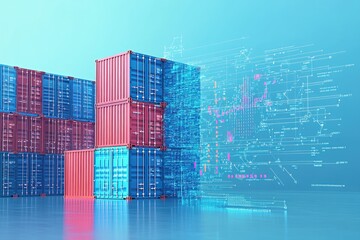 Shipping containers overlaid with digital data