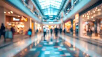 Blurred interior shopping mall modern building design abstract view shops urban light space image
