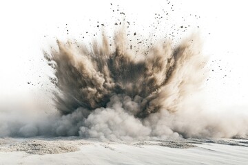 Powerful explosion of brown earth and dust