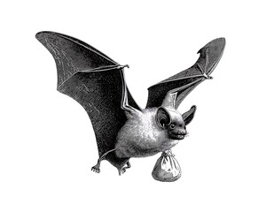 Fototapeta premium Bat carrying a small bag in flight