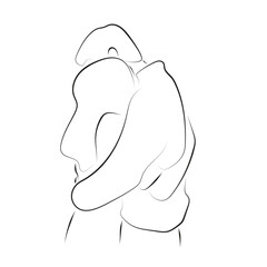 lover hugging each other illustration vector hand drawn with black lines isolated on white background.