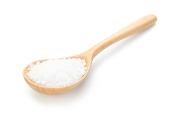 Natural salt in spoon isolated on white