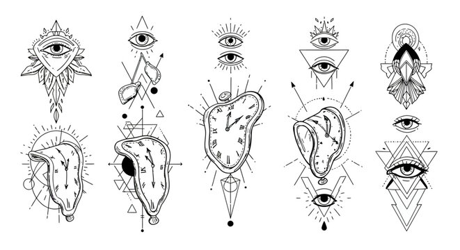 Abstract Art of Melting Clock and All-Seeing Eye