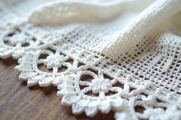 Intricate floral lace, delicate white threads, elegant, refined, design