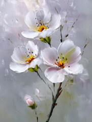 White petals gracefully bloom in a painting, oil painting, painted with a palette knife, three-dimensional sense of space