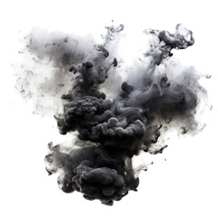 Abstract Black Cloud: A dramatic swirl of black ink bursts forth, its ethereal form against the pure backdrop, inviting interpretations about mystery and power.
