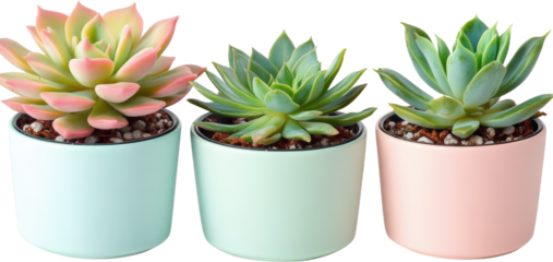 Three Succulents in Pastel Pots