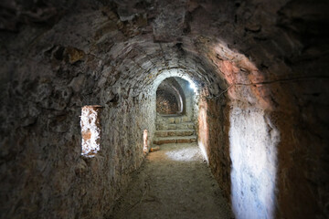 Obraz premium Underground tunnels of Stari grad Bar (Old Town of Bar), an ancient walled city overlooking the Adriatic Sea in Montenegro