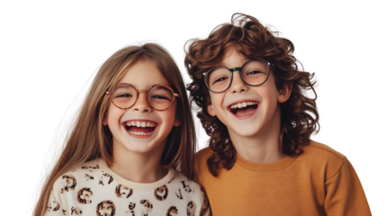 Cheerful Kids Enjoying Playful Moments on Transparent Background