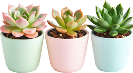 Three Succulents in Pastel Pots
