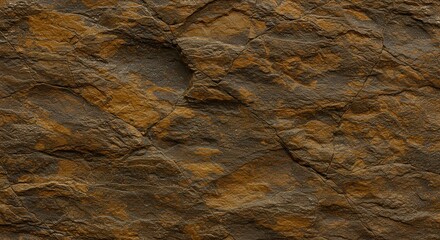 Deep Brown Rock Face Texture with Golden Veins