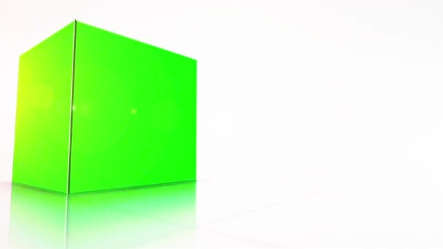 3d green screen huge cube with two sides angular perspective view on white clear atmosphere background, shiny presentation layout template, digital animation multiple frames multimedia mockup
