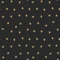 Watercolor seamless pattern with golden stars on black background