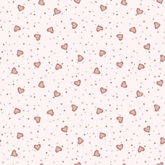 Watercolor seamless pattern with pink hearts on pink background