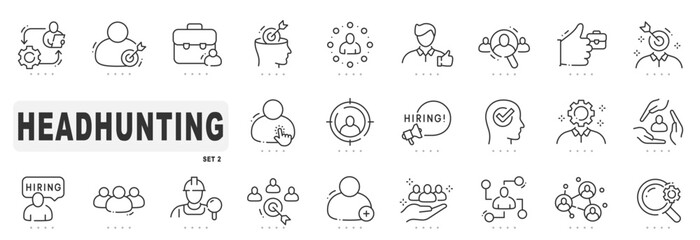 Set of headhunting related line icons. Hiring, recruitment, person etc. Editable stroke. Set 2