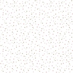 Watercolor seamless pattern with pink and dark gold polka dots on white background