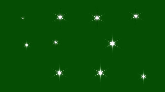 shiny glowing stars, fairy twinkle stars on green screen. Cosmic starry sky with twinkling stars. stars shine effect background animation. Shine effect sprite sheet for motion design. 4k...