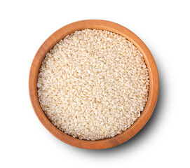 White sesame seeds isolated on white background.