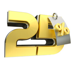 3d render 25 percentage font gold