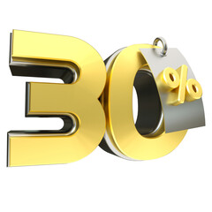 3d render 30 percentage font gold