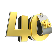 3d render 40 percentage font gold