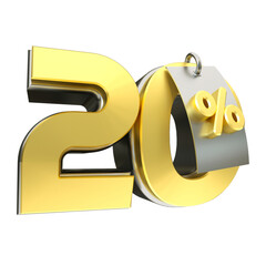 3d render 20 percentage font gold