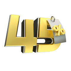 3d render 45 percentage font gold