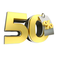 3d render 50 percentage font gold