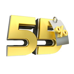 3d render 55 percentage font gold