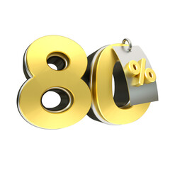 3d render 80 percentage font gold