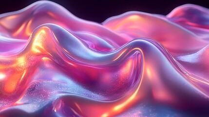 Obraz premium Abstract iridescent liquid surface with flowing waves and vibrant colors.