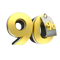 3d render 90 percentage font gold