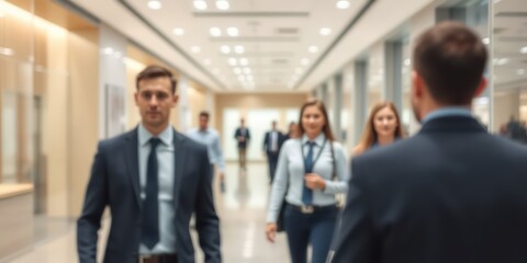 Fototapeta premium Blurred Business People Walking in Modern Office Hallway
