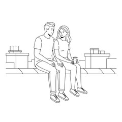 Couple enjoying time together on rooftop against urban backdrop  