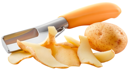 Potato Peels and Peeler on Transparent Background - Kitchen Utensils