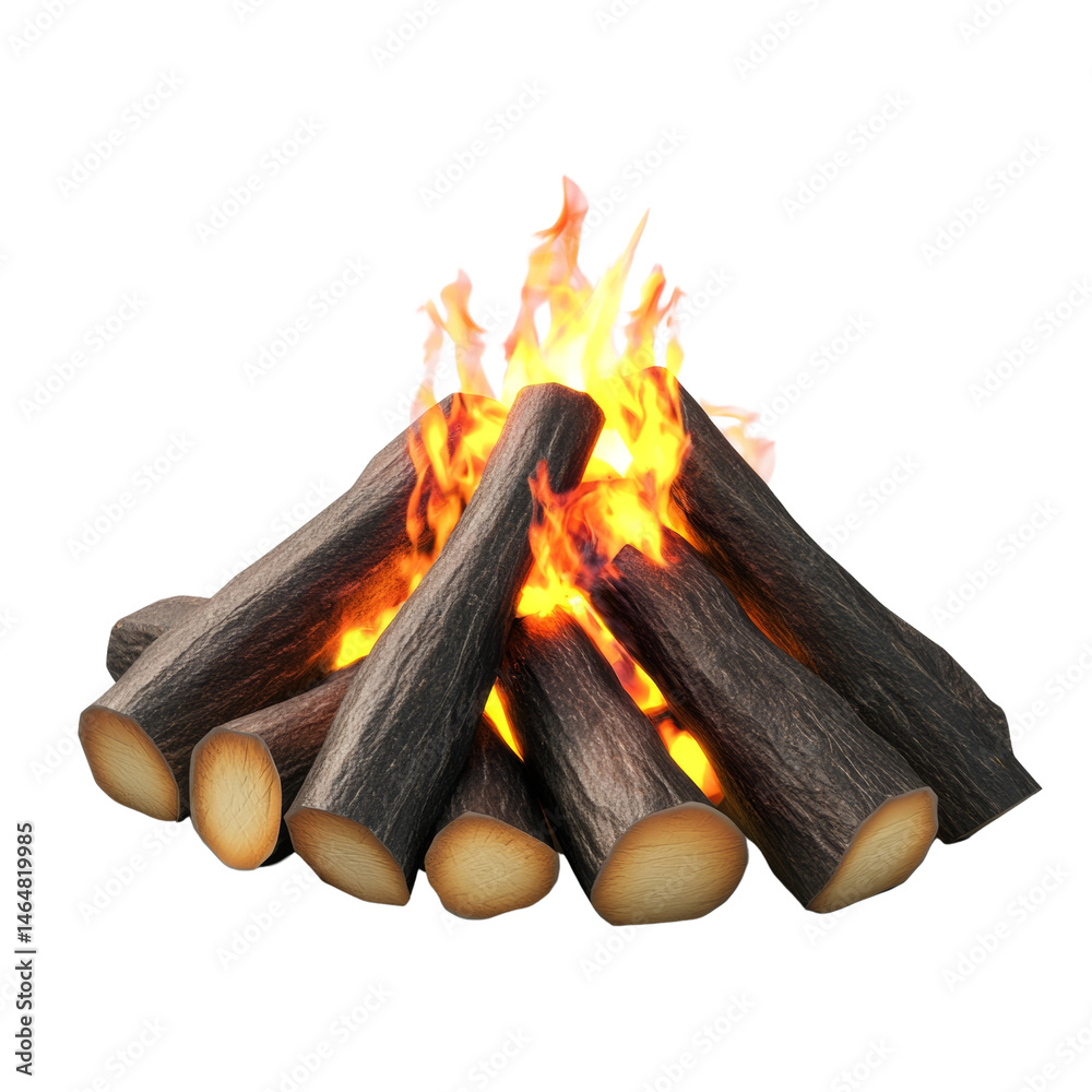 Poster vibrant campfire with burning logs isolated on white background rendering