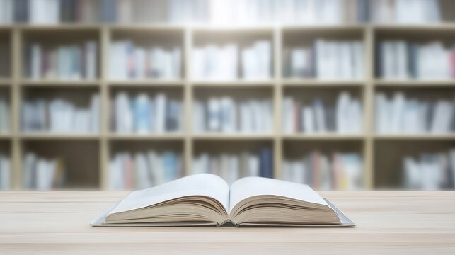 Open book on wooden table library background education reading knowledge text pages study books paper