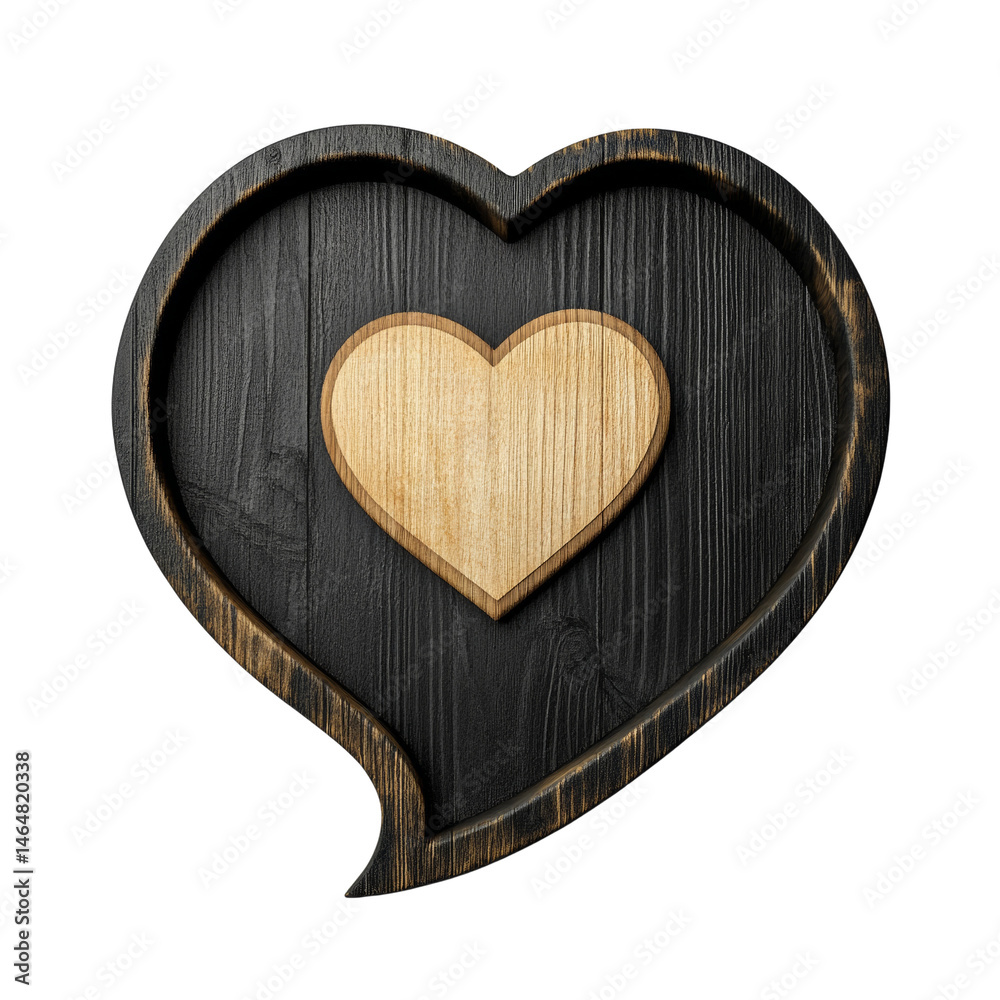 Poster rustic charm: wooden heart within a chat bubble for affectionate messages